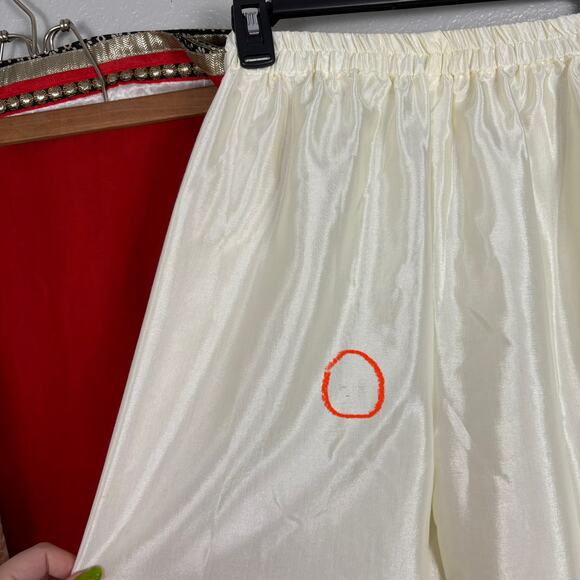 Approx S/M Cream White Red Kurta Set Top Pants & Dupatta Embellished Embroidered - Picture 13 of 16